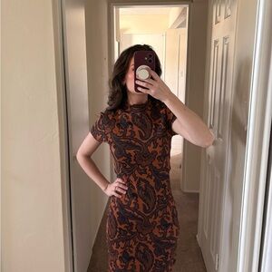 Urban Outfitters Navy & Orange Paisley Print Dress